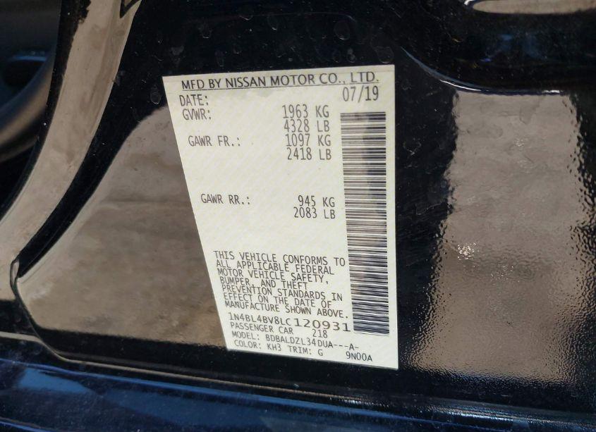 Photo 9 of 2020 Nissan Altima S FWD (VIN 1N4BL4BV8LC120931)