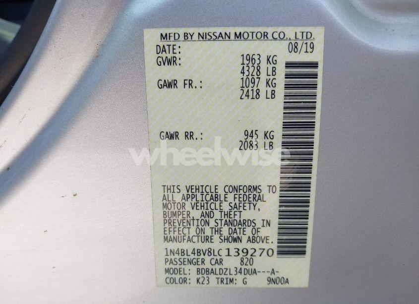 Photo 9 of 2020 Nissan Altima S FWD (VIN 1N4BL4BV8LC139270)