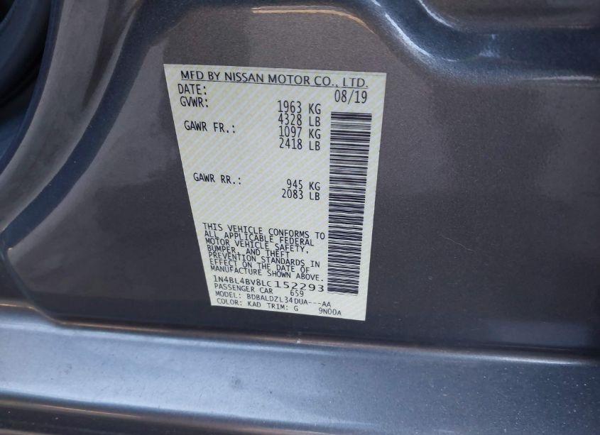 Photo 9 of 2020 Nissan Altima S FWD (VIN 1N4BL4BV8LC152293)