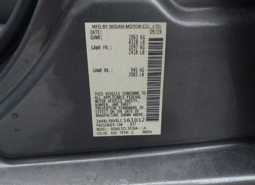 Photo 9 of 2020 Nissan Altima S FWD (VIN 1N4BL4BV8LC161012)