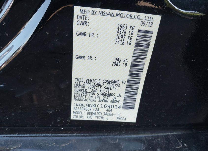 Photo 9 of 2020 Nissan Altima S FWD (VIN 1N4BL4BV8LC169014)