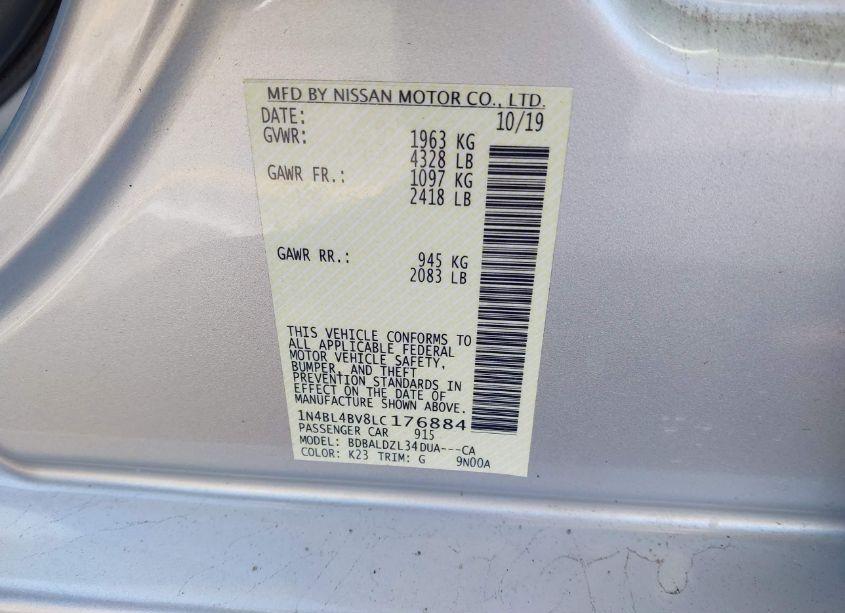 Photo 9 of 2020 Nissan Altima S FWD (VIN 1N4BL4BV8LC176884)