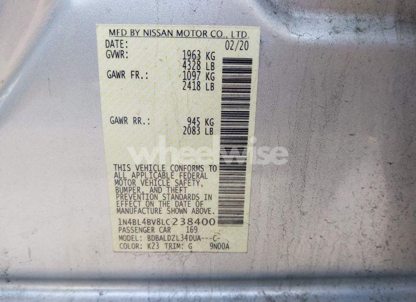 Photo 9 of 2020 Nissan Altima S FWD (VIN 1N4BL4BV8LC238400)