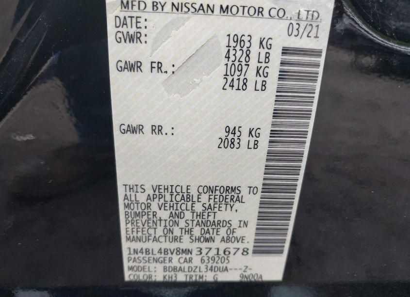 Photo 4 of 2021 Nissan Altima S FWD (VIN 1N4BL4BV8MN371678)