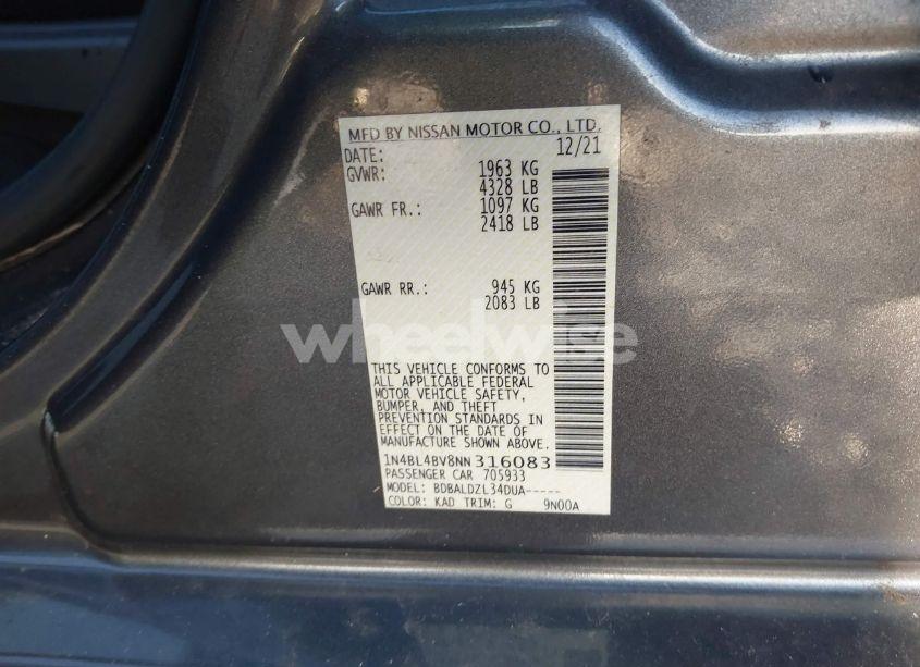 Photo 9 of 2022 Nissan Altima S FWD (VIN 1N4BL4BV8NN316083)