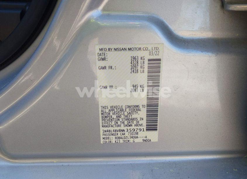Photo 9 of 2022 Nissan Altima S FWD (VIN 1N4BL4BV8NN359791)