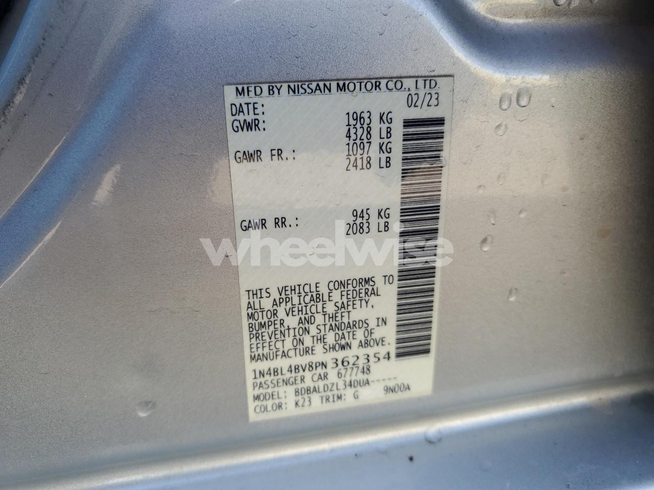Photo 12 of 2023 NISSAN ALTIMA S (VIN 1N4BL4BV8PN362354)