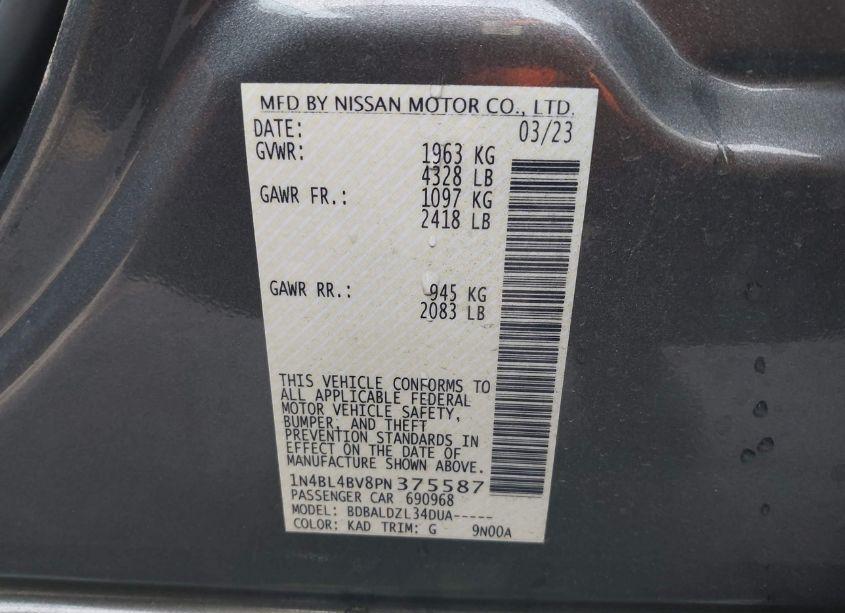 Photo 9 of 2023 Nissan Altima S FWD (VIN 1N4BL4BV8PN375587)