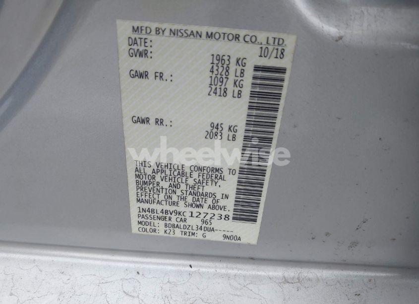 Photo 9 of 2019 Nissan Altima 2.5 S (VIN 1N4BL4BV9KC127238)