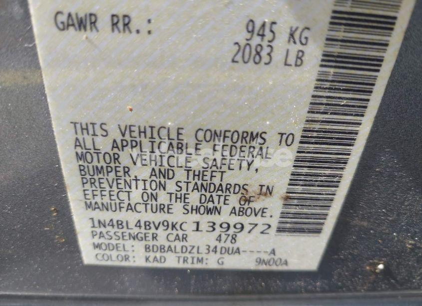 Photo 9 of 2019 Nissan Altima 2.5 S (VIN 1N4BL4BV9KC139972)