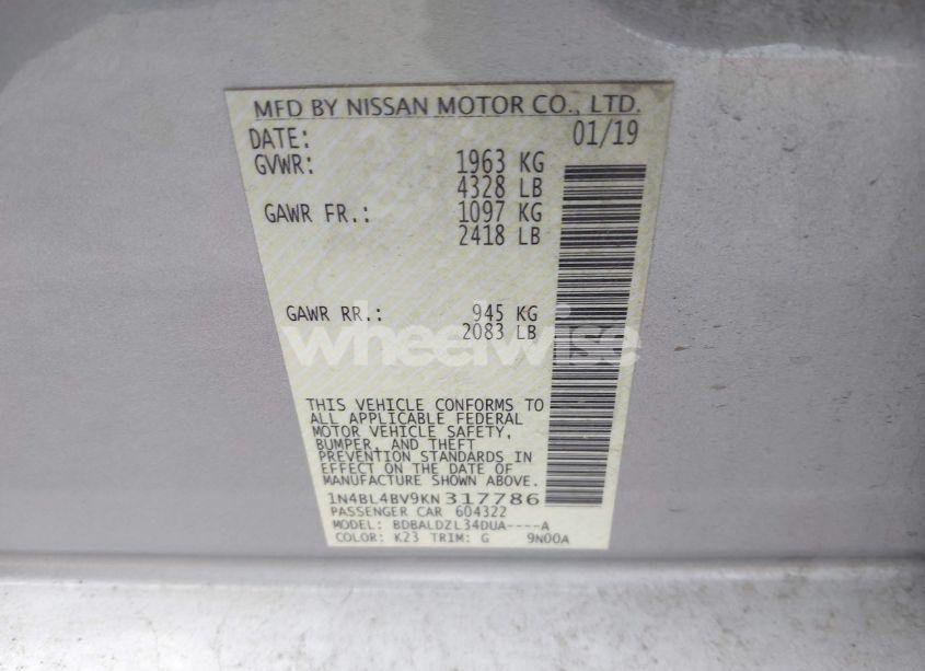 Photo 9 of 2019 Nissan Altima 2.5 S (VIN 1N4BL4BV9KN317786)