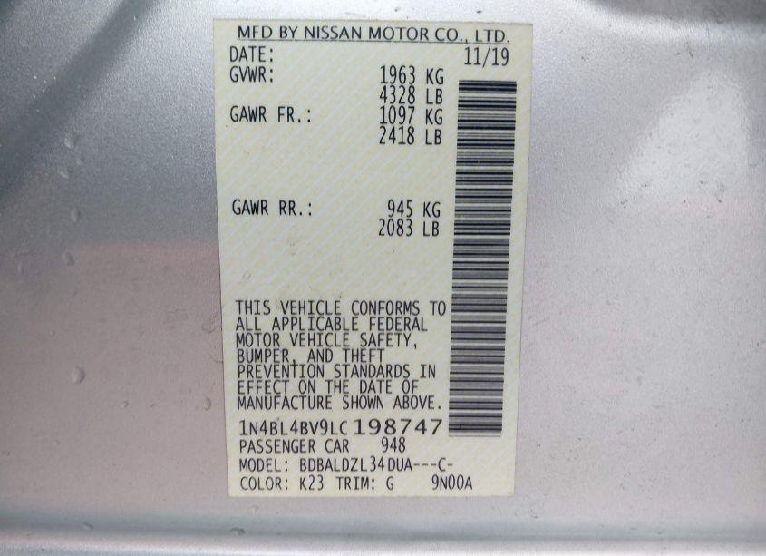 Photo 9 of 2020 Nissan Altima S FWD (VIN 1N4BL4BV9LC198747)