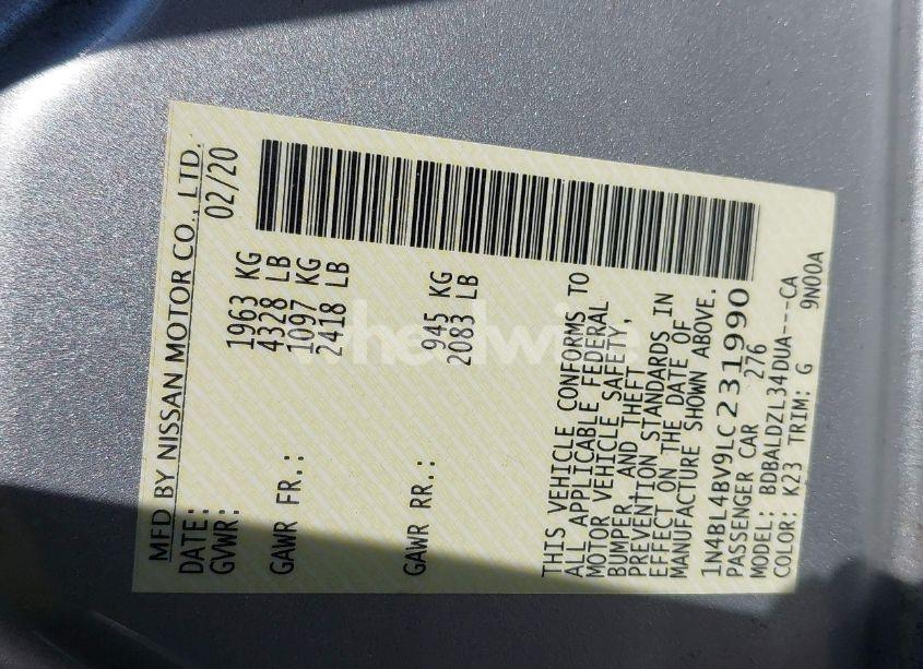 Photo 9 of 2020 Nissan Altima (VIN 1N4BL4BV9LC231990)