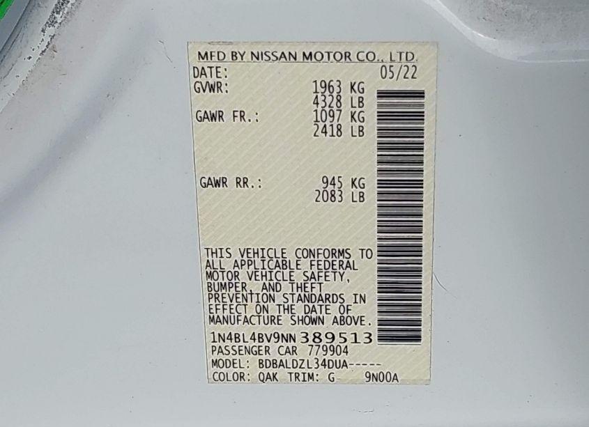 Photo 9 of 2022 Nissan Altima 2.5 S (VIN 1N4BL4BV9NN389513)