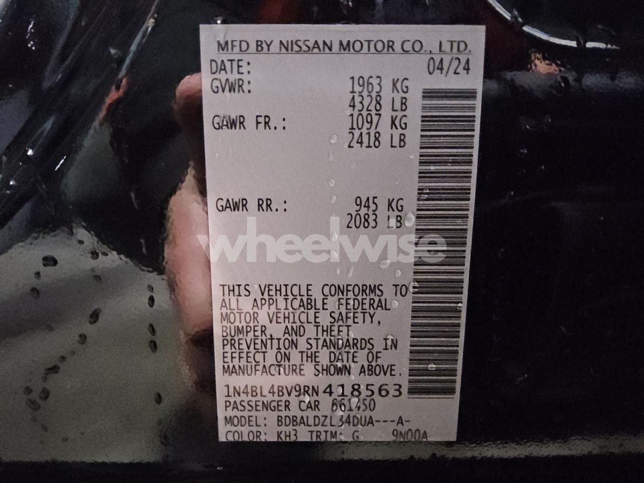 Photo 12 of 2024 NISSAN ALTIMA S (VIN 1N4BL4BV9RN418563)