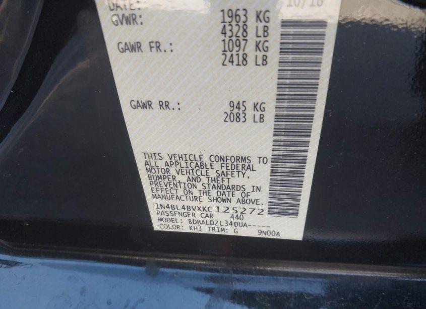 Photo 9 of 2019 Nissan Altima 2.5 S (VIN 1N4BL4BVXKC125272)