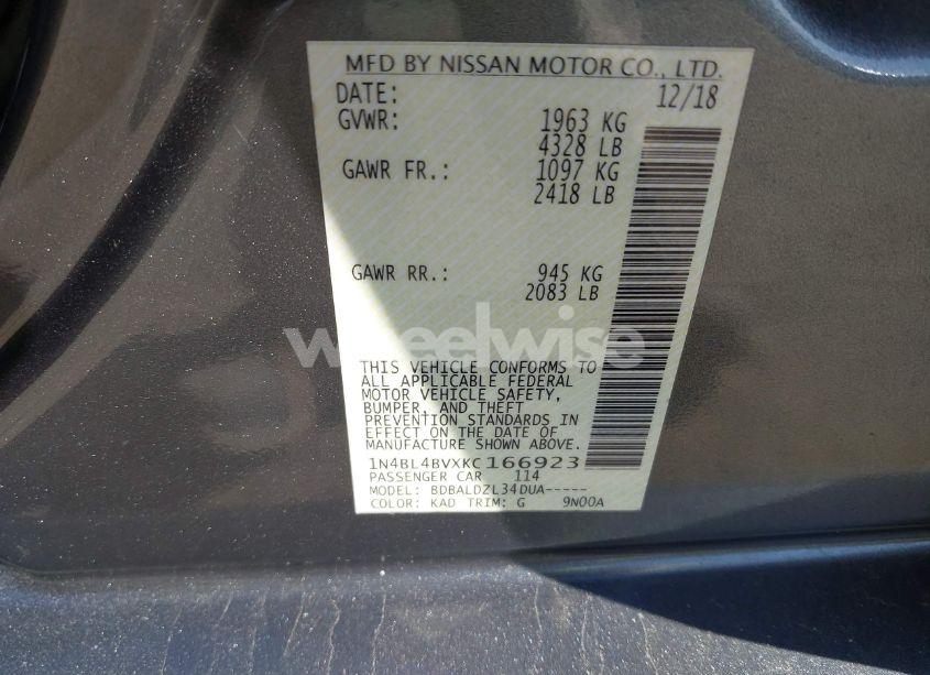 Photo 9 of 2019 Nissan Altima 2.5 S (VIN 1N4BL4BVXKC166923)