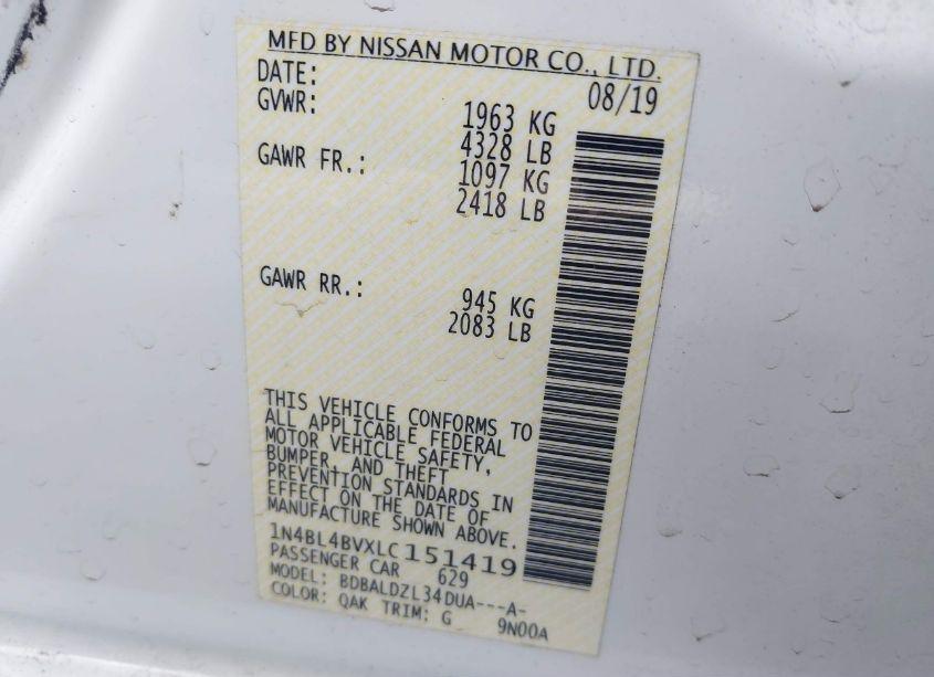 Photo 9 of 2020 Nissan Altima S FWD (VIN 1N4BL4BVXLC151419)