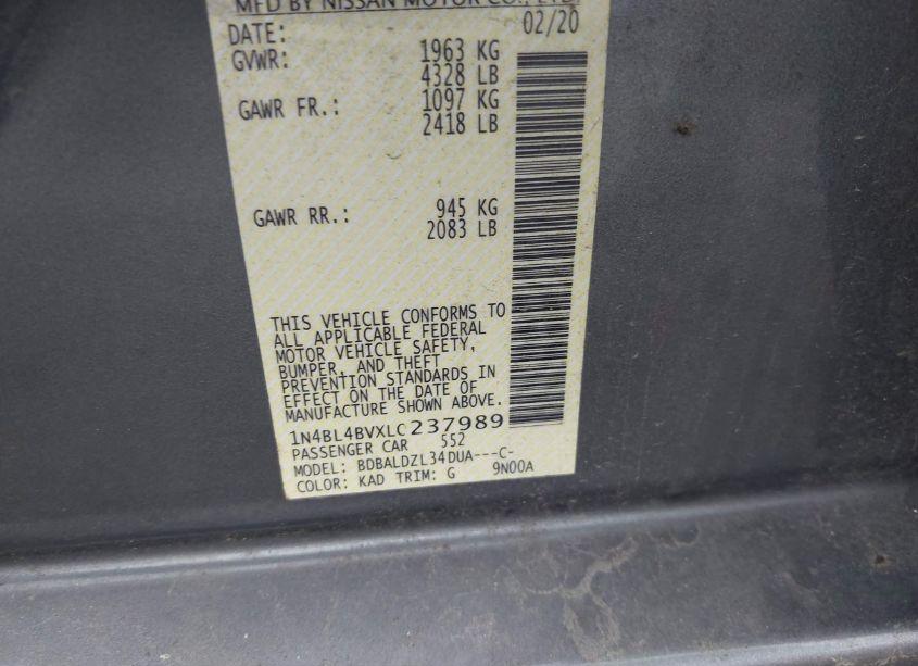 Photo 9 of 2020 Nissan Altima S FWD (VIN 1N4BL4BVXLC237989)