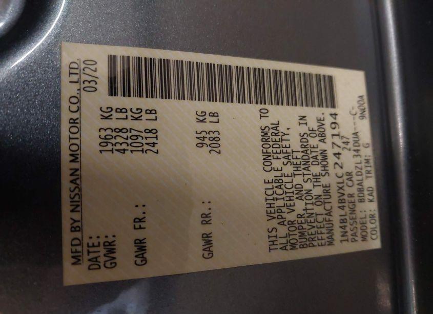 Photo 9 of 2020 Nissan Altima S FWD (VIN 1N4BL4BVXLC247194)