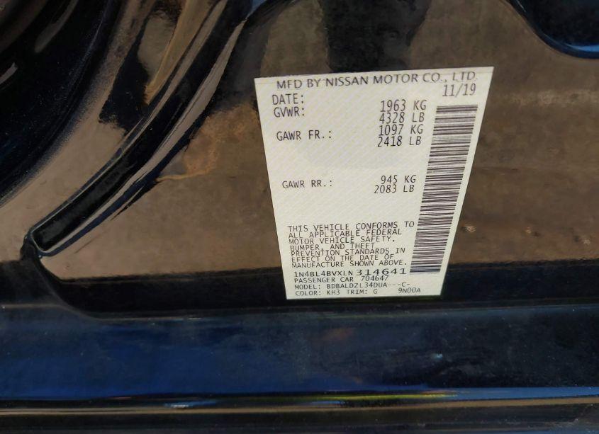 Photo 9 of 2020 Nissan Altima S FWD (VIN 1N4BL4BVXLN314641)