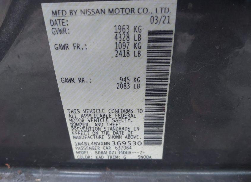 Photo 9 of 2021 Nissan Altima S FWD (VIN 1N4BL4BVXMN369530)