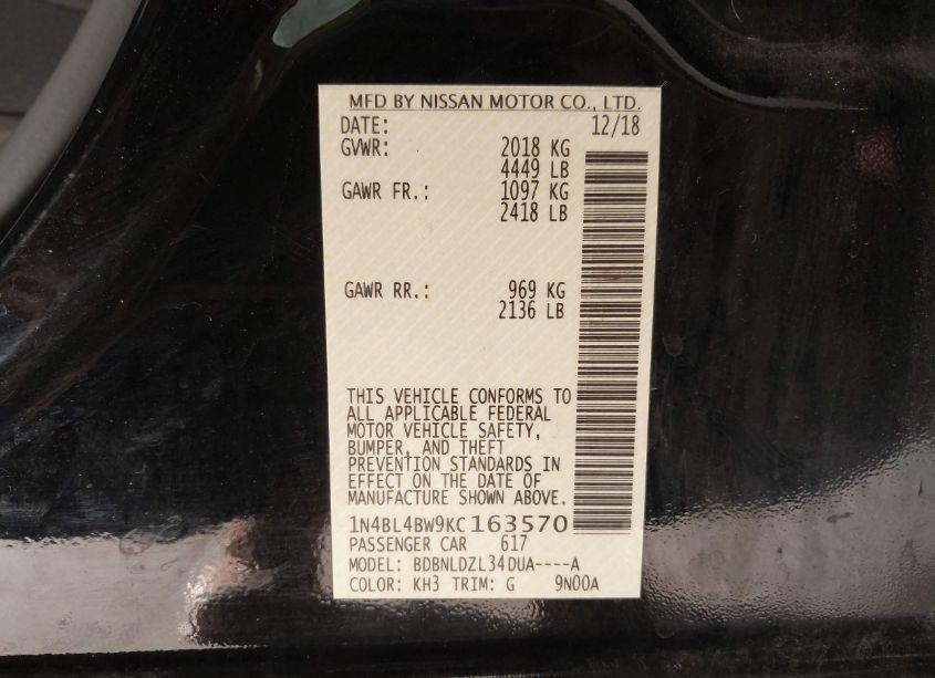 Photo 9 of 2019 Nissan Altima 2.5 S (VIN 1N4BL4BW9KC163570)