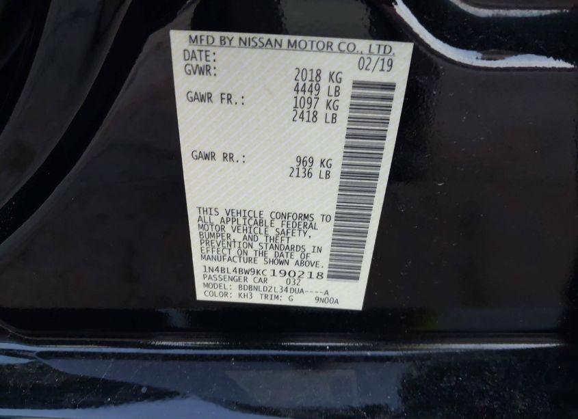 Photo 9 of 2019 Nissan Altima 2.5 S (VIN 1N4BL4BW9KC190218)