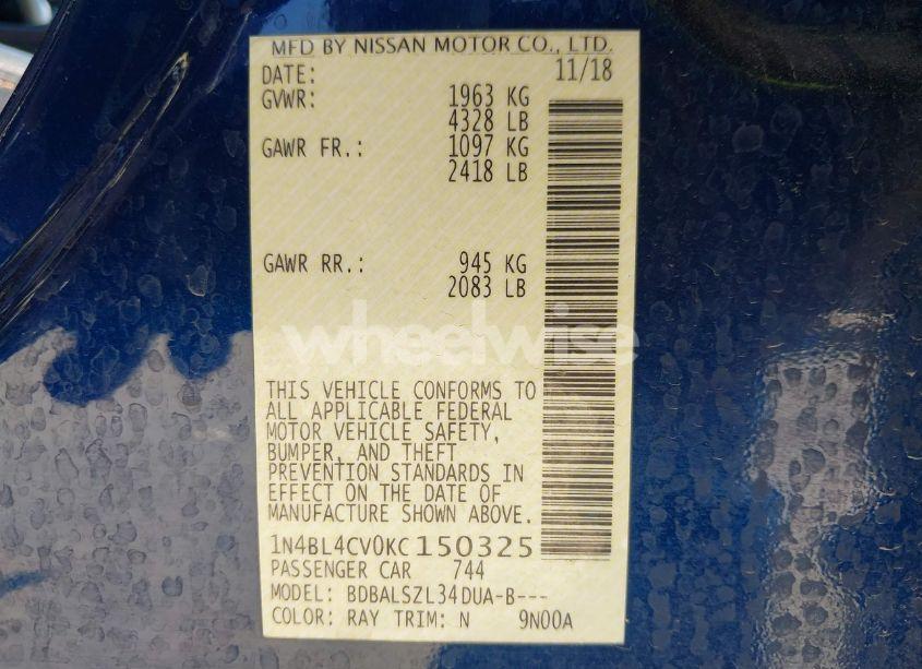 Photo 9 of 2019 Nissan Altima 2.5 SR (VIN 1N4BL4CV0KC150325)