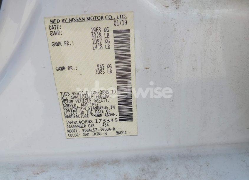 Photo 9 of 2019 Nissan Altima 2.5 SR (VIN 1N4BL4CV0KC173345)