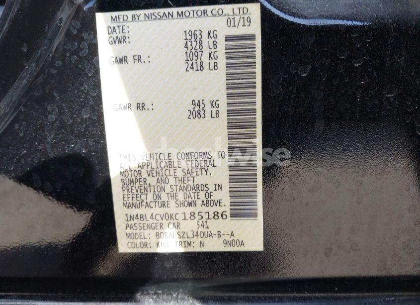 Photo 9 of 2019 Nissan Altima 2.5 SR (VIN 1N4BL4CV0KC185186)