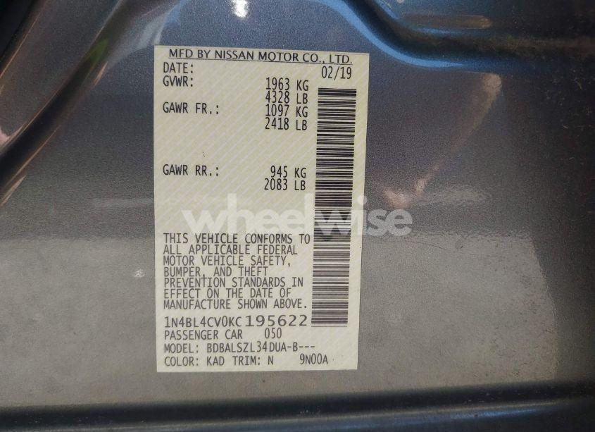 Photo 9 of 2019 Nissan Altima 2.5 SR (VIN 1N4BL4CV0KC195622)