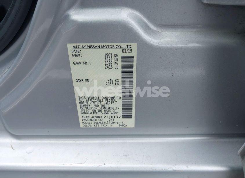 Photo 9 of 2019 Nissan Altima 2.5 SR (VIN 1N4BL4CV0KC210037)