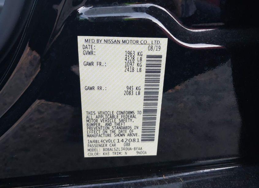 Photo 9 of 2020 Nissan Altima SR FWD (VIN 1N4BL4CV0LC142081)