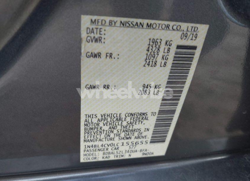 Photo 9 of 2020 Nissan Altima SR FWD (VIN 1N4BL4CV0LC155655)