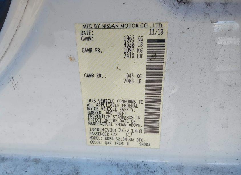 Photo 9 of 2020 Nissan Altima SR FWD (VIN 1N4BL4CV0LC202148)