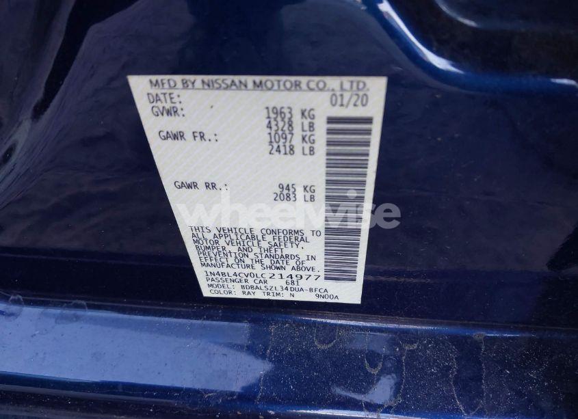 Photo 9 of 2020 Nissan Altima SR FWD (VIN 1N4BL4CV0LC214977)