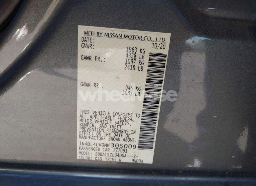 Photo 9 of 2021 Nissan Altima SR FWD (VIN 1N4BL4CV0MN305009)