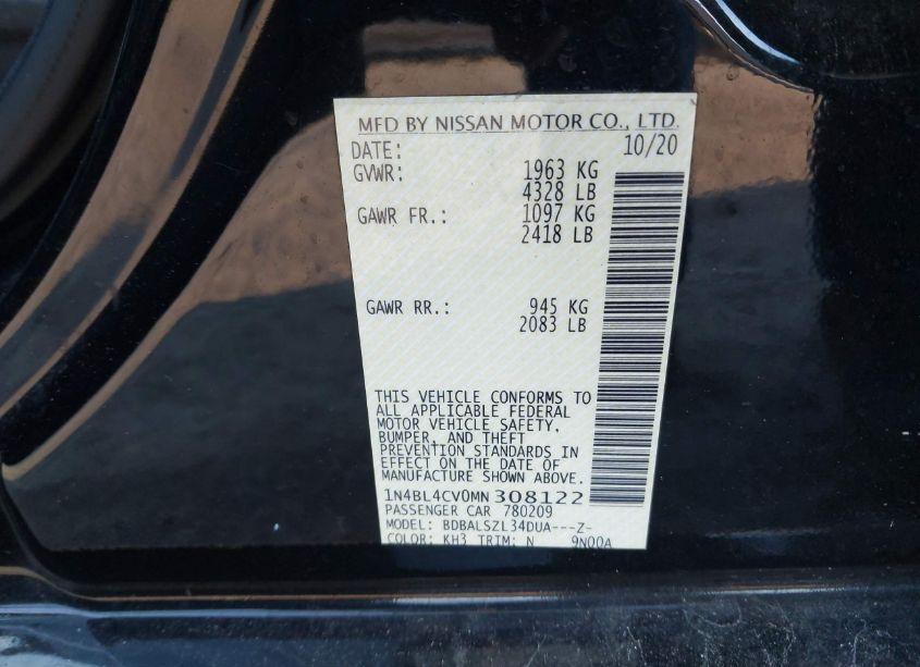 Photo 9 of 2021 Nissan Altima SR FWD (VIN 1N4BL4CV0MN308122)