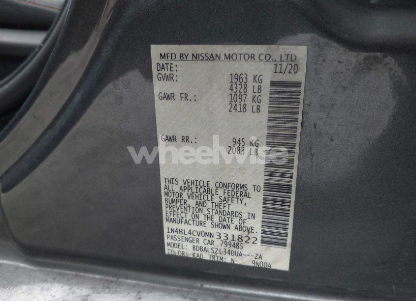 Photo 9 of 2021 Nissan Altima SR FWD (VIN 1N4BL4CV0MN331822)