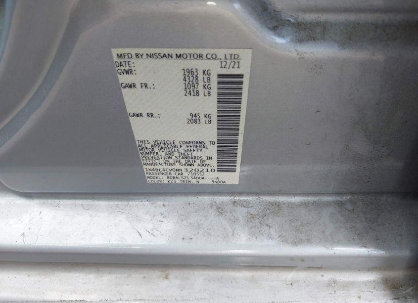 Photo 9 of 2022 Nissan Altima SR FWD (VIN 1N4BL4CV0NN320210)