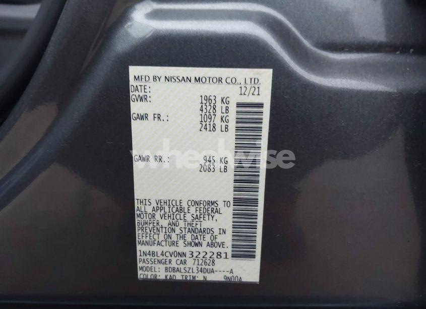 Photo 9 of 2022 Nissan Altima SR FWD (VIN 1N4BL4CV0NN322281)