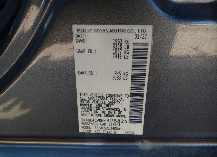 Photo 9 of 2022 Nissan Altima SR FWD (VIN 1N4BL4CV0NN328825)