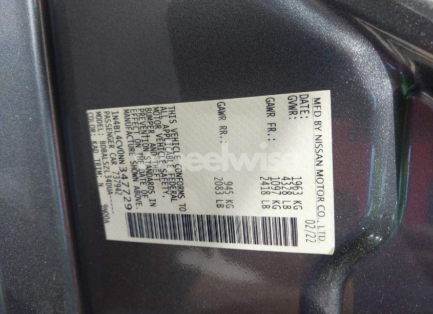 Photo 9 of 2022 Nissan Altima SR FWD (VIN 1N4BL4CV0NN347729)