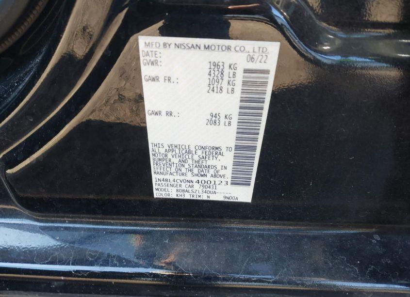 Photo 9 of 2022 Nissan Altima SR FWD (VIN 1N4BL4CV0NN400123)