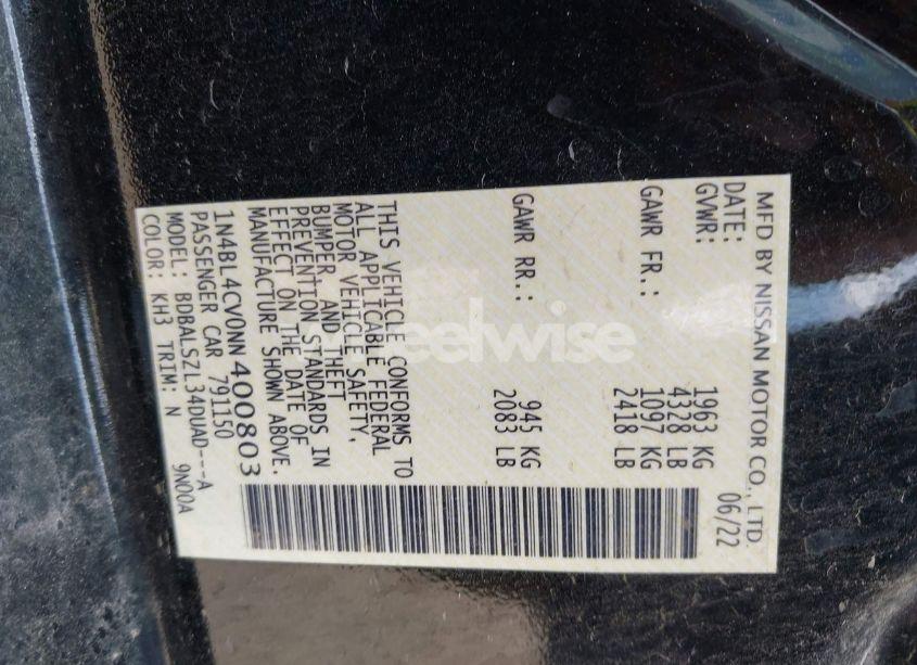 Photo 9 of 2022 Nissan Altima SR FWD (VIN 1N4BL4CV0NN400803)