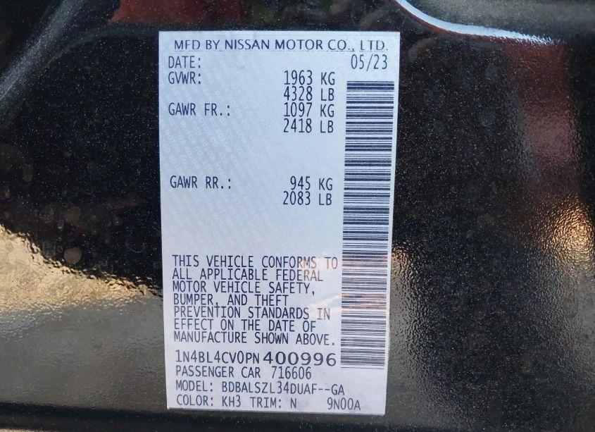 Photo 9 of 2023 Nissan Altima SR FWD (VIN 1N4BL4CV0PN400996)