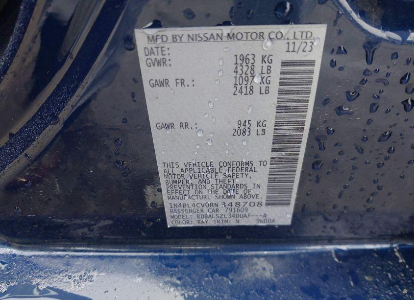 Photo 9 of 2024 Nissan Altima SR FWD (VIN 1N4BL4CV0RN348708)