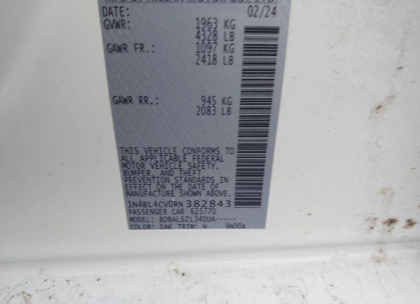 Photo 9 of 2024 Nissan Altima SR FWD (VIN 1N4BL4CV0RN382843)