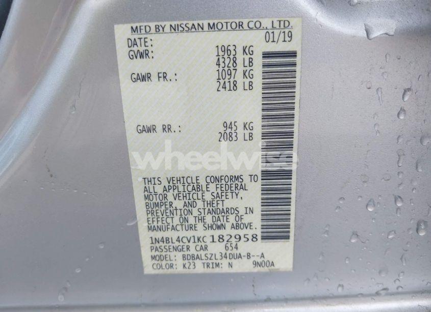 Photo 9 of 2019 Nissan Altima 2.5 SR (VIN 1N4BL4CV1KC182958)